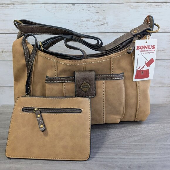 Brown hobo crossbody bag with wristlet by Bolo NWT - Picture 1 of 9